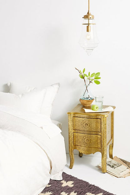 Handmade Exclusive Embossed Metal Nightstand | Metal Bedside with Two Drawers