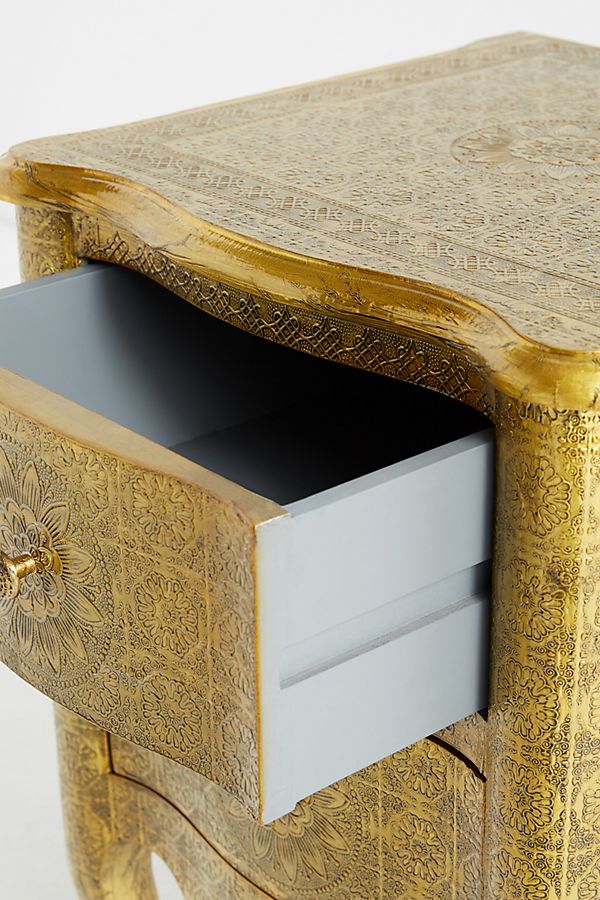 Handmade Exclusive Embossed Metal Nightstand | Metal Bedside with Two Drawers