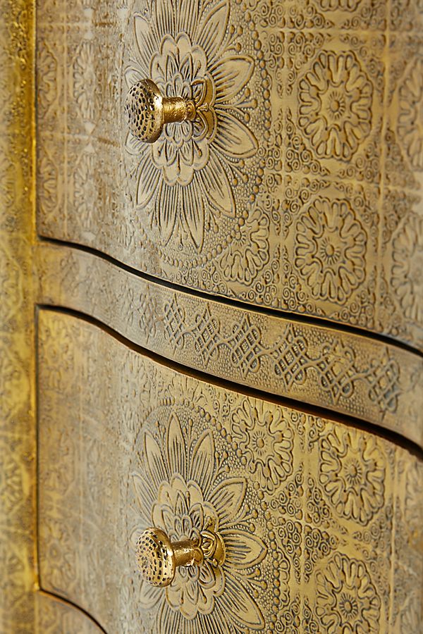 Handmade Exclusive Embossed Metal Nightstand | Metal Bedside with Two Drawers
