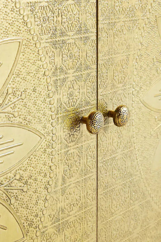 hand embossed brass metal buffet front view 