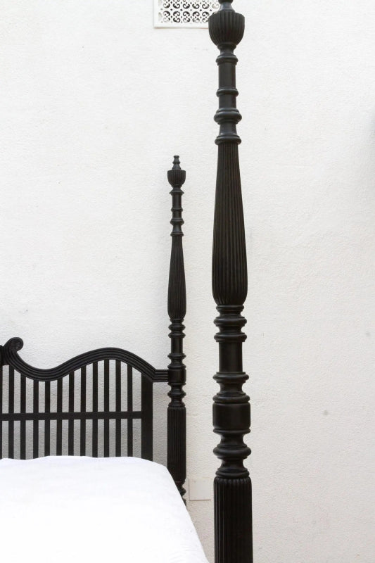 Handcrafted Finely Carved British Colonial Four - Poster Wooden Bed Bed - Bone Inlay Furnitures