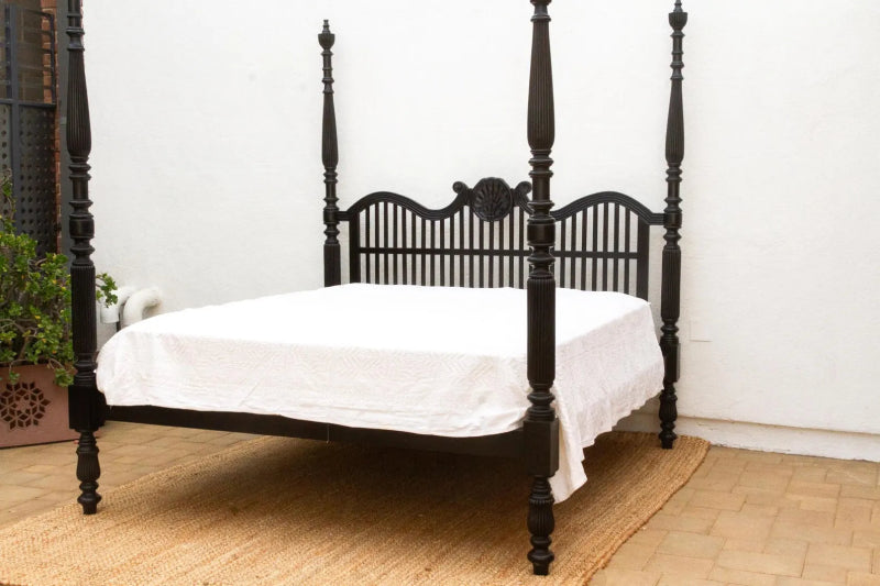 Handcrafted Finely Carved British Colonial Four - Poster Wooden Bed Bed - Bone Inlay Furnitures