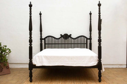 Handcrafted Finely Carved British Colonial Four - Poster Wooden Bed Bed - Bone Inlay Furnitures
