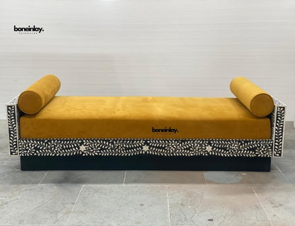 Handcrafted Floral Bone Inlay Daybed - Lounge Sofa Daybed - Bone Inlay Furnitures