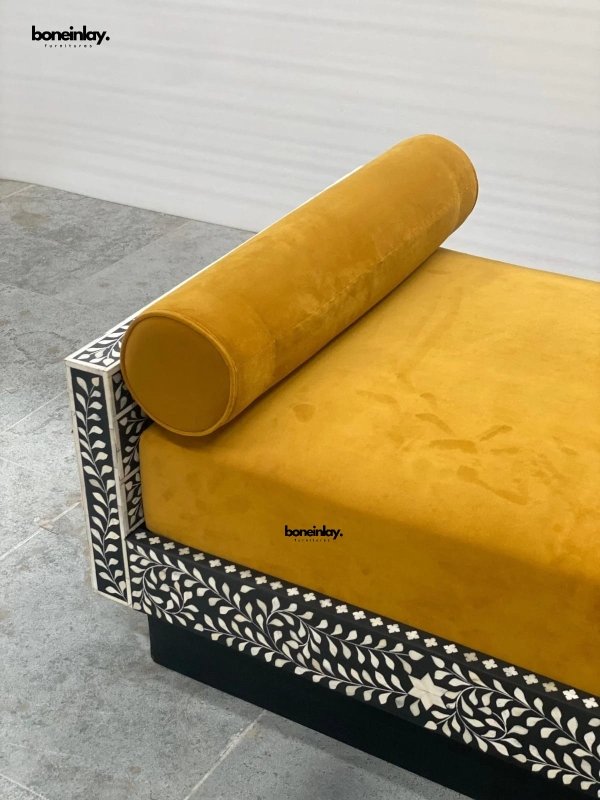 Handcrafted Floral Bone Inlay Daybed - Lounge Sofa Daybed - Bone Inlay Furnitures