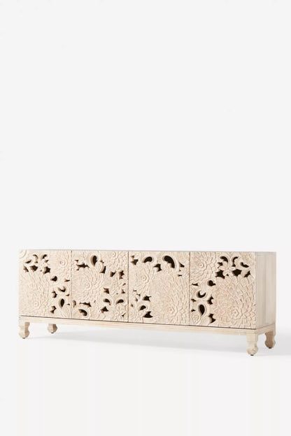 Handcrafted Four Door Sideboard Large Floral Wood Carving Buffet & Sideboard - Bone Inlay Furnitures