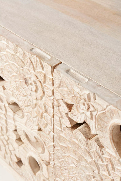 Handcrafted Four Door Sideboard Large Floral Wood Carving Buffet & Sideboard - Bone Inlay Furnitures