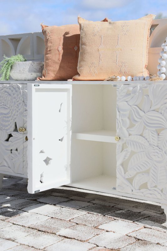 Handcrafted Four Door Sideboard Large Floral Wood Carving Buffet & Sideboard - Bone Inlay Furnitures