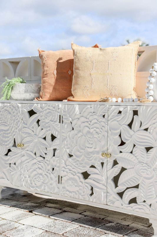 Handcrafted Four Door Sideboard Large Floral Wood Carving Buffet & Sideboard - Bone Inlay Furnitures