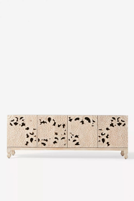 Handcrafted Four Door Sideboard Large Floral Wood Carving Buffet & Sideboard - Bone Inlay Furnitures