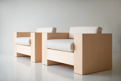 Handcrafted Modern Wooden Low Lounge Arm Chair Set (2 Pcs of Sofa) Chair - Bone Inlay Furnitures