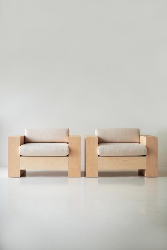 Handcrafted Modern Wooden Low Lounge Arm Chair Set (2 Pcs of Sofa) Chair - Bone Inlay Furnitures