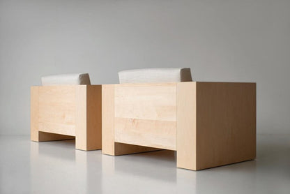 Handcrafted Modern Wooden Low Lounge Arm Chair Set (2 Pcs of Sofa) Chair - Bone Inlay Furnitures