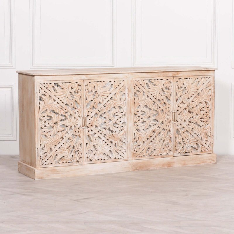 Handcrafted Solid Wood Indian Buffet | Stylish Carved Cabinet Design Buffet & Sideboard - Bone Inlay Furnitures