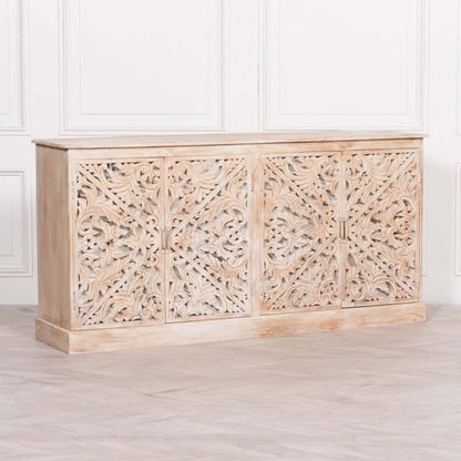 Handcrafted Solid Wood Indian Buffet | Stylish Carved Cabinet Design Buffet & Sideboard - Bone Inlay Furnitures