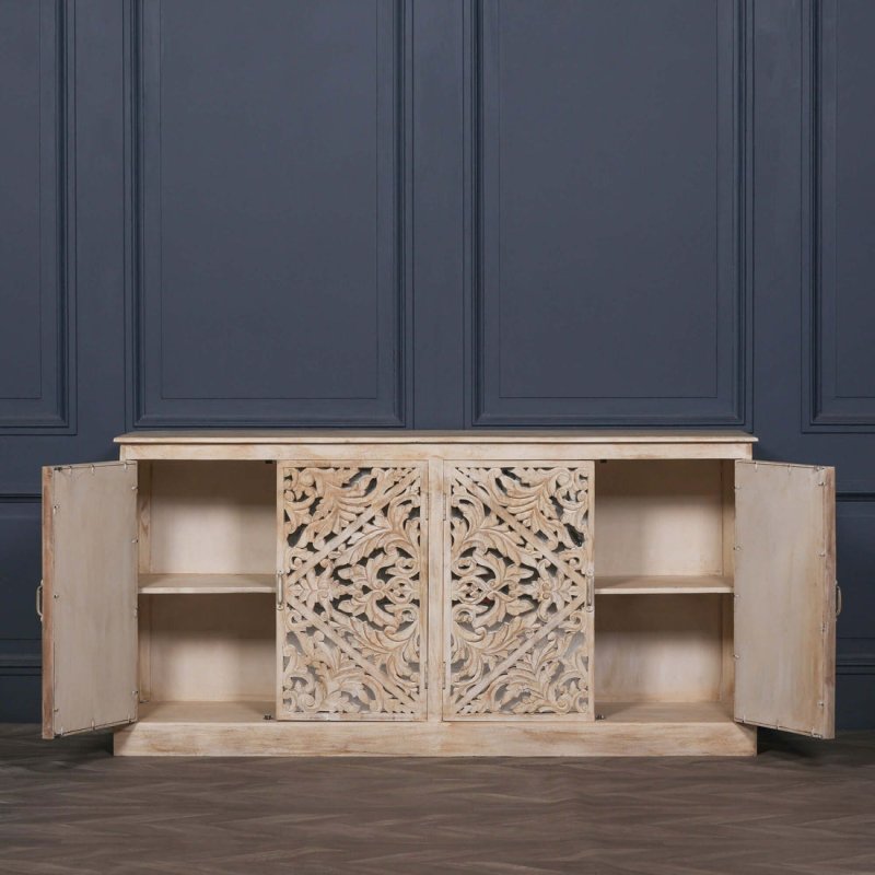 Handcrafted Solid Wood Indian Buffet | Stylish Carved Cabinet Design Buffet & Sideboard - Bone Inlay Furnitures