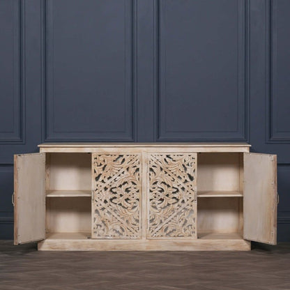 Handcrafted Solid Wood Indian Buffet | Stylish Carved Cabinet Design Buffet & Sideboard - Bone Inlay Furnitures
