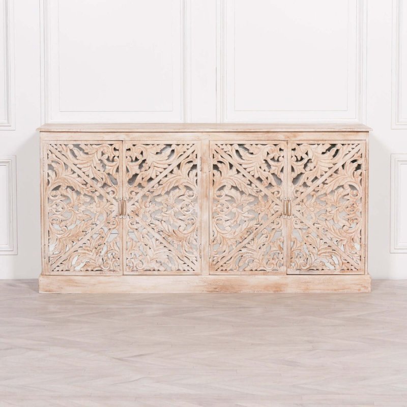 Handcrafted Solid Wood Indian Buffet | Stylish Carved Cabinet Design Buffet & Sideboard - Bone Inlay Furnitures