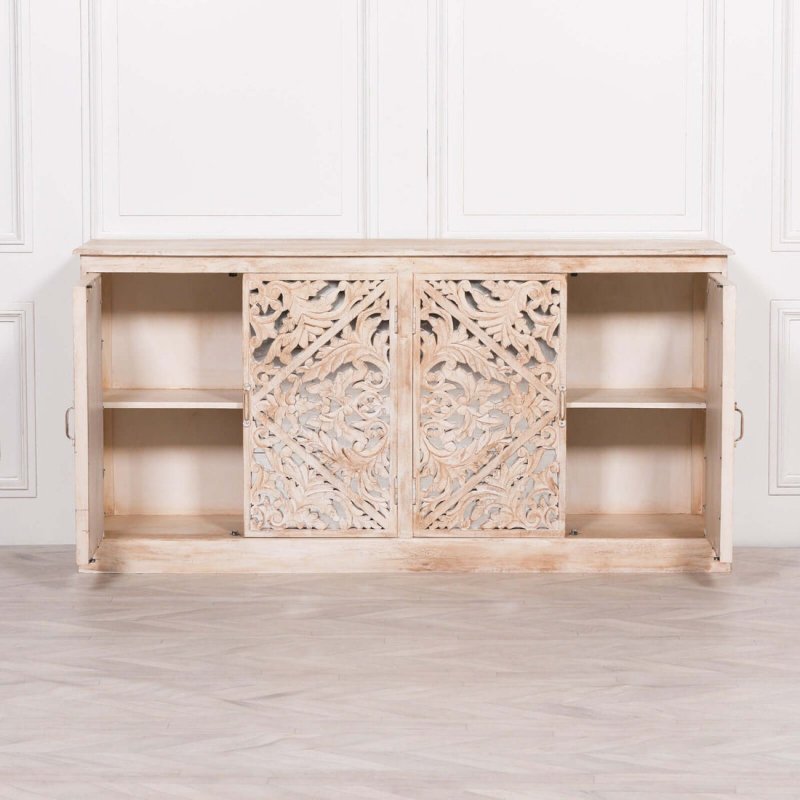 Handcrafted Solid Wood Indian Buffet | Stylish Carved Cabinet Design Buffet & Sideboard - Bone Inlay Furnitures
