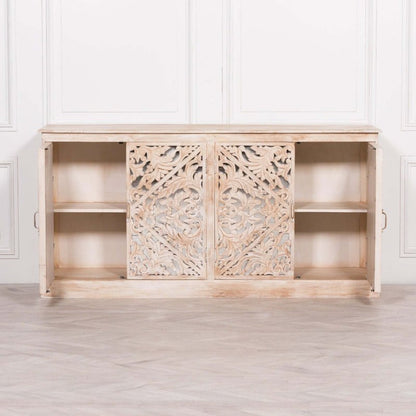 Handcrafted Solid Wood Indian Buffet | Stylish Carved Cabinet Design Buffet & Sideboard - Bone Inlay Furnitures