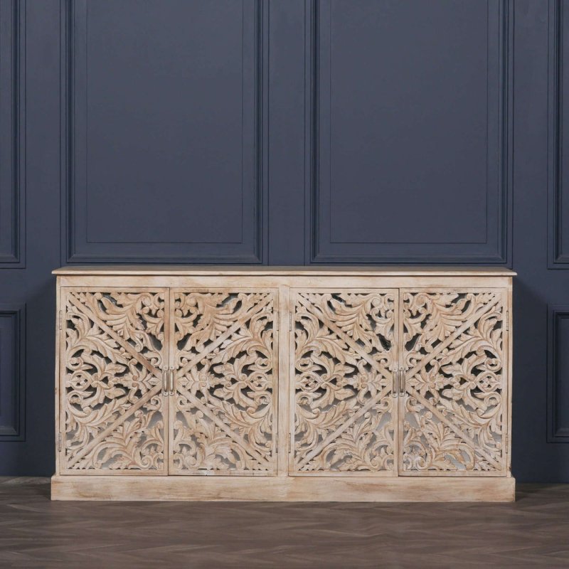 Handcrafted Solid Wood Indian Buffet | Stylish Carved Cabinet Design Buffet & Sideboard - Bone Inlay Furnitures