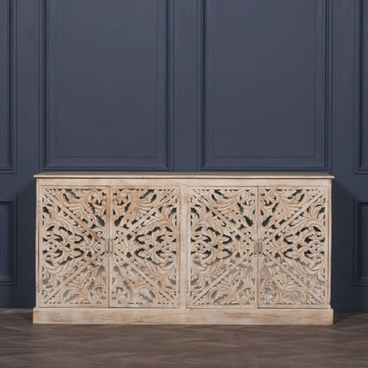 Handcrafted Solid Wood Indian Buffet | Stylish Carved Cabinet Design Buffet & Sideboard - Bone Inlay Furnitures