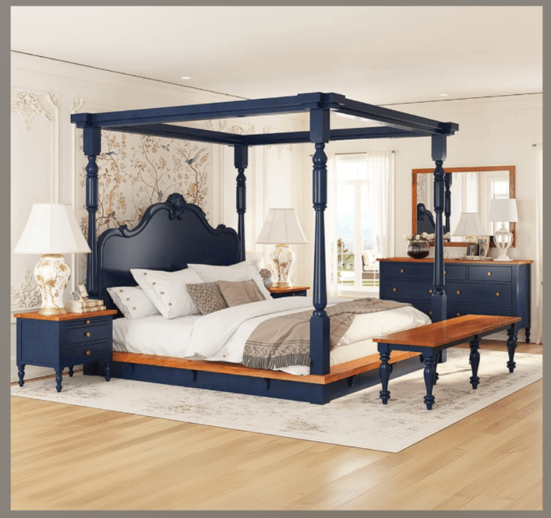 Handcrafted Two - Tone Six Piece Bedroom Set Bedroom Set - Bone Inlay Furnitures