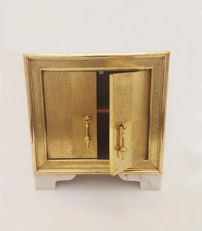 Handmade Antique Metal Nightstand with Two Door Nightstand - Bone Inlay Furnitures