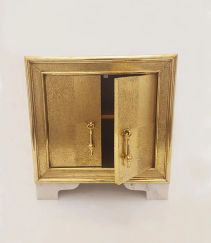 Handmade Antique Metal Nightstand with Two Door Nightstand - Bone Inlay Furnitures