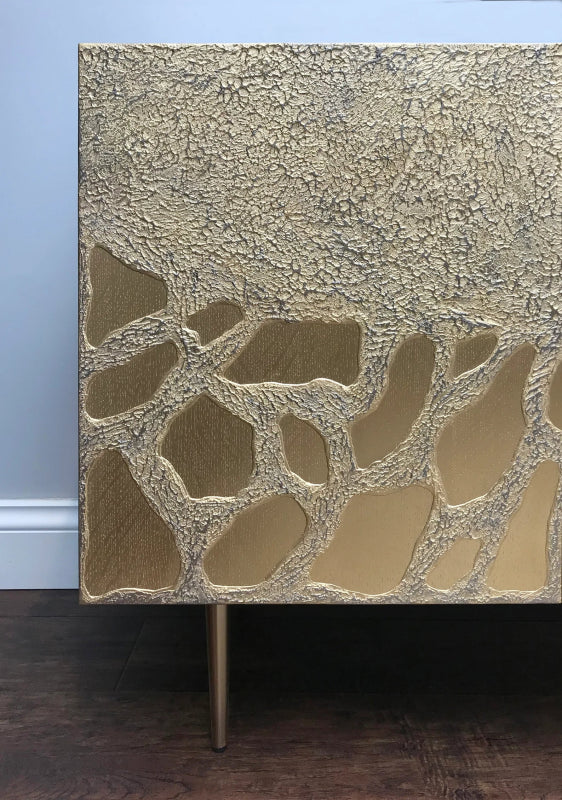 Handmade Art Deco Style Four Doors in Elegant Golden Metal Sideboard Buffet & Sideboard - Bone Inlay Furnitures