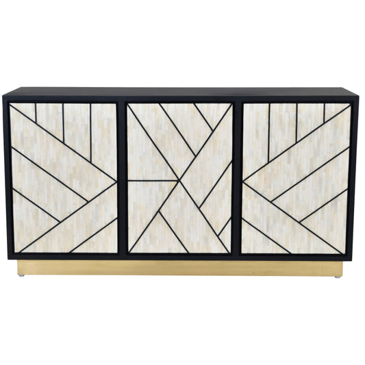 Handmade Black and White Bone Inlay Three Door Sideboard Buffet & Sideboard - Bone Inlay Furnitures