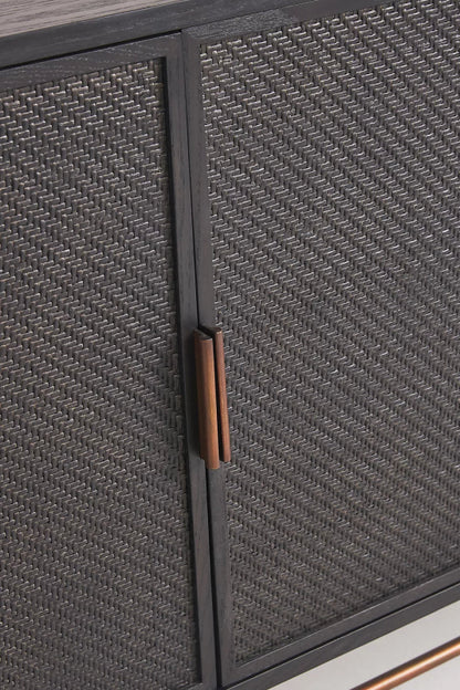 Handmade Black Wallace Two Door And Three Drawer Cane Sideboard Buffet & Sideboard - Bone Inlay Furnitures