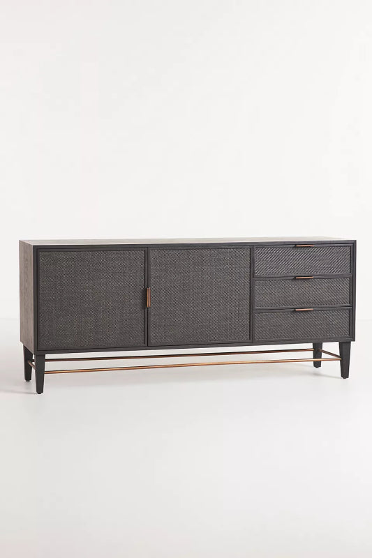 Handmade Black Wallace Two Door And Three Drawer Cane Sideboard Buffet & Sideboard - Bone Inlay Furnitures