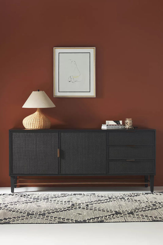 Handmade Black Wallace Two Door And Three Drawer Cane Sideboard Buffet & Sideboard - Bone Inlay Furnitures