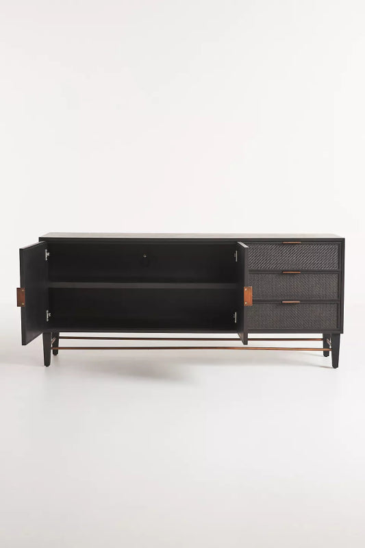 Handmade Black Wallace Two Door And Three Drawer Cane Sideboard Buffet & Sideboard - Bone Inlay Furnitures