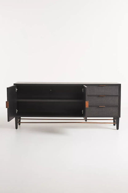 Handmade Black Wallace Two Door And Three Drawer Cane Sideboard Buffet & Sideboard - Bone Inlay Furnitures