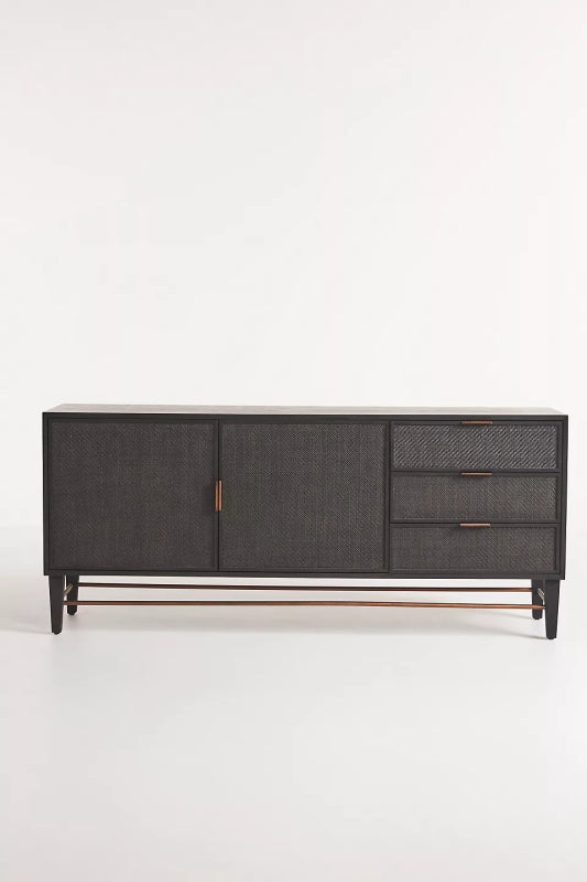 Handmade Black Wallace Two Door And Three Drawer Cane Sideboard Buffet & Sideboard - Bone Inlay Furnitures