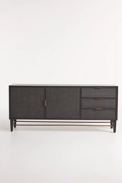 Handmade Black Wallace Two Door And Three Drawer Cane Sideboard Buffet & Sideboard - Bone Inlay Furnitures