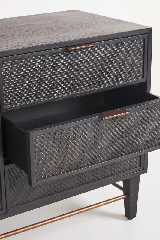 Handmade Black Wallace Two Door And Three Drawer Cane Sideboard Buffet & Sideboard - Bone Inlay Furnitures