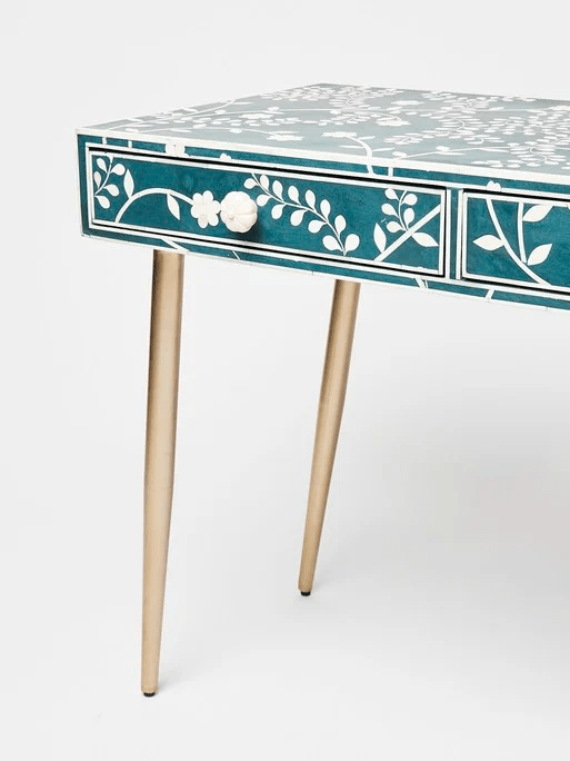 Handmade Blue Floral Inlay Desk & Dressing Table work desk - Bone Inlay Furnitures