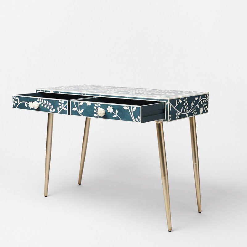 Handmade Blue Floral Inlay Desk & Dressing Table work desk - Bone Inlay Furnitures