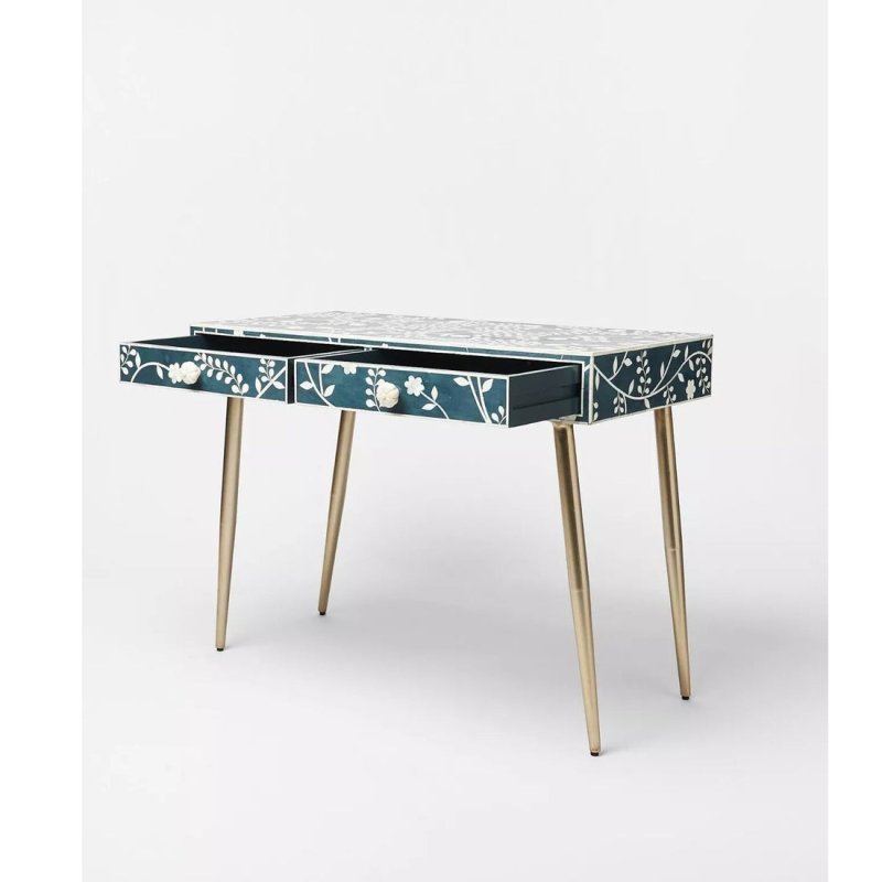 Handmade Blue Floral Inlay Desk & Dressing Table work desk - Bone Inlay Furnitures