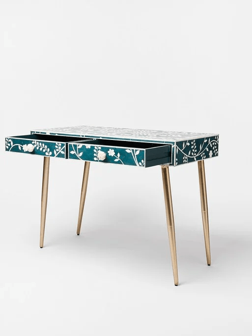 Handmade Blue Floral Inlay Desk & Dressing Table work desk - Bone Inlay Furnitures