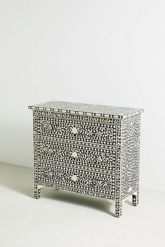 Floral Bone Inlay 3-Drawer Dresser