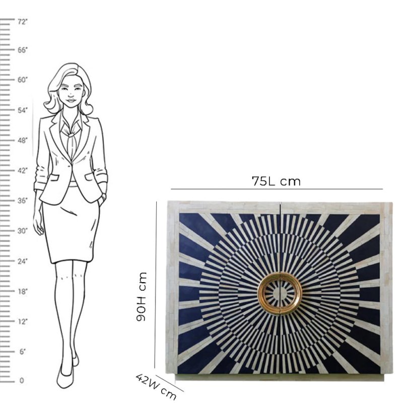 Handmade Bone Inlay Bar Cabinet with Two Door in Black and White Color Bar Cabinet - Bone Inlay Furnitures