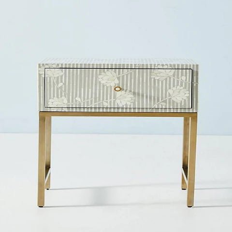 Handmade Bone Inlay Bedside Table Nightstand Lamp Bedside Table - Bone Inlay Furnitures