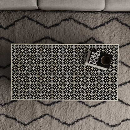 Handmade Bone Inlay Black Color Floral Design Rectangular Coffee Table Coffee Table - Bone Inlay Furnitures