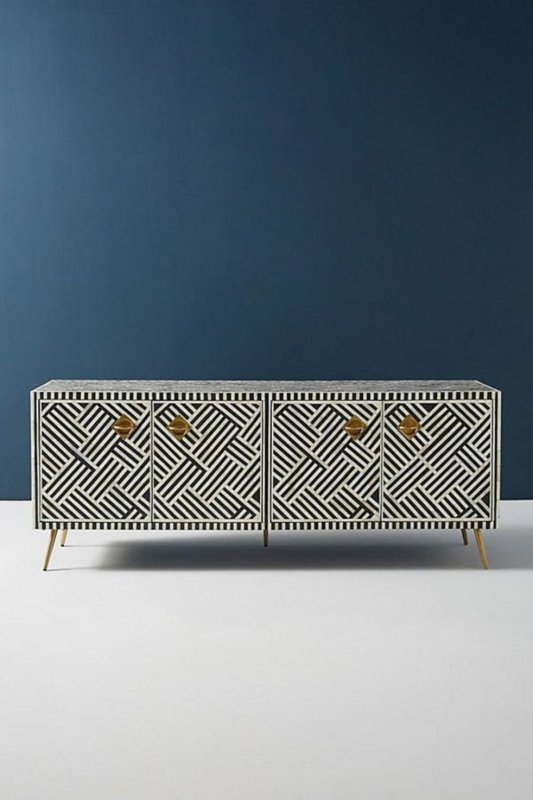 Handmade Bone Inlay Black Media Console Unit