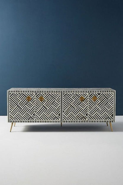 Handmade Bone Inlay Black Media Console Unit