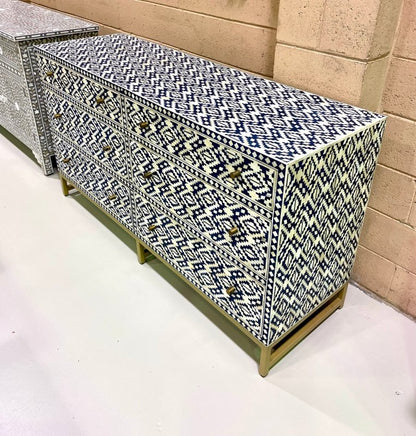 Handmade Bone inlay Diamond Navy Blue Chest of Six Drawers Chest of Drawers - Bone Inlay Furnitures